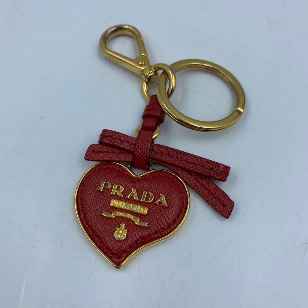 Prada Red Heart Key Holder with Gold Accents